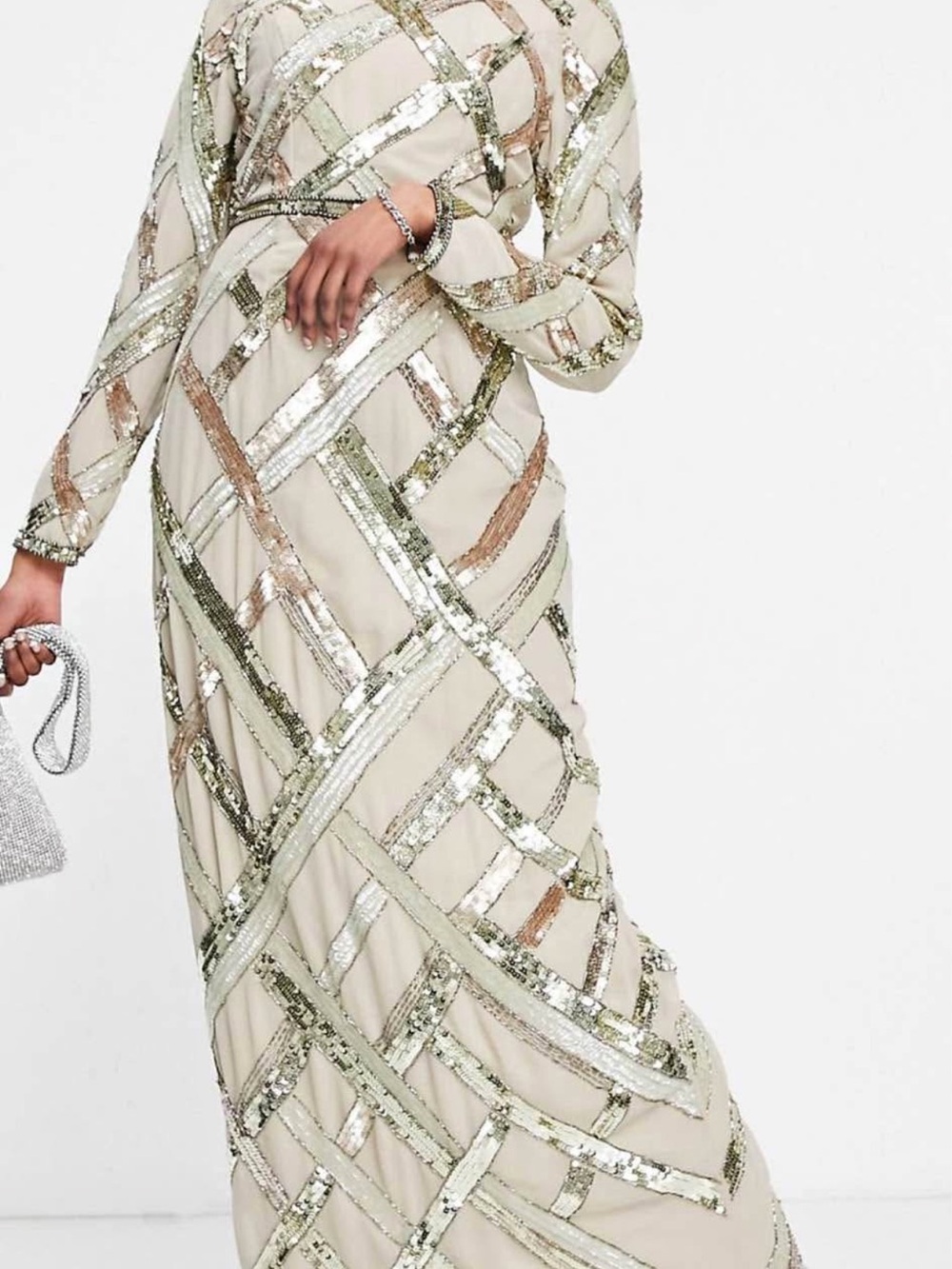 ASOS Cream Maxi Dress with Gold & Silver Sequin Lattice